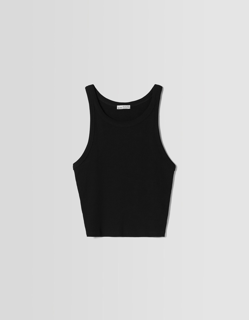 Camiseta canelada sem mangas