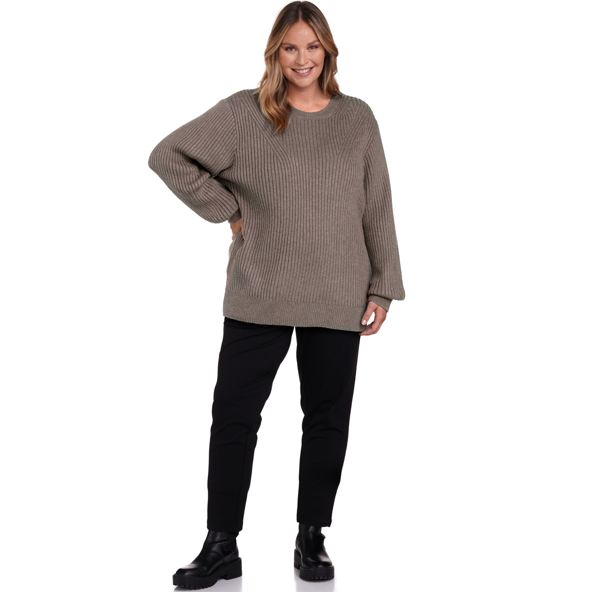 Gina Benotti Damen Strickpullover mit Rundhalsausschnitt hellbraun