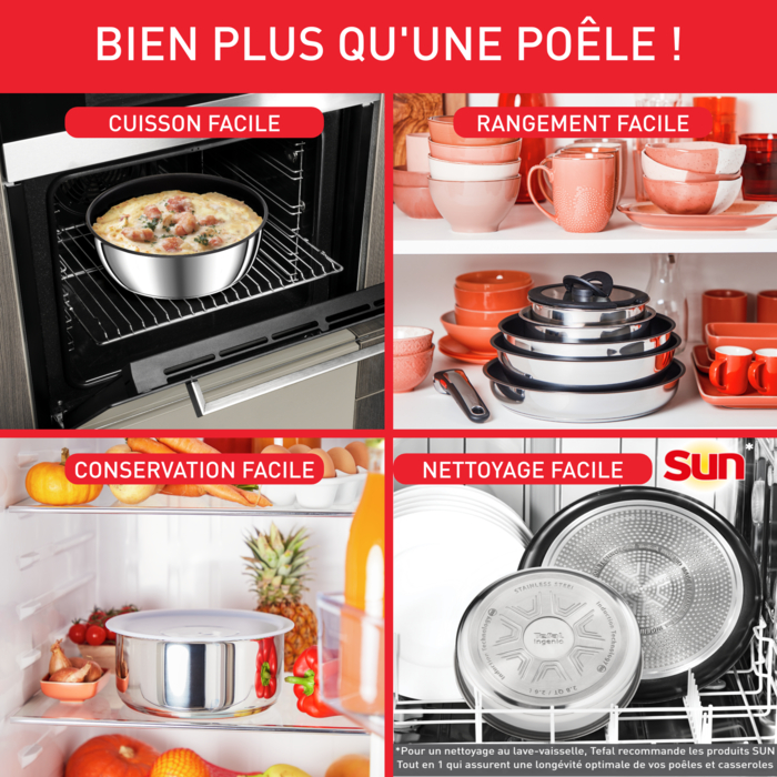 Ingenio Préférence, Batterie de cuisine 13pcs, Inox, antiadhésif, Induction