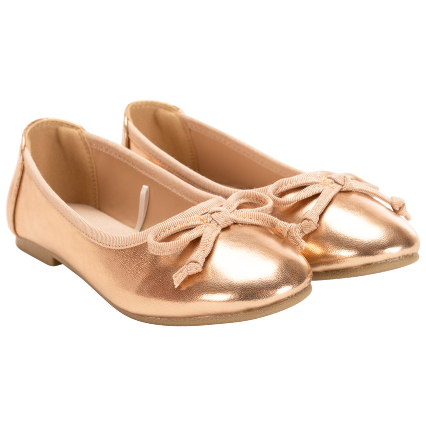 Ballerines rose gold à nœud effet métallisé pour fille