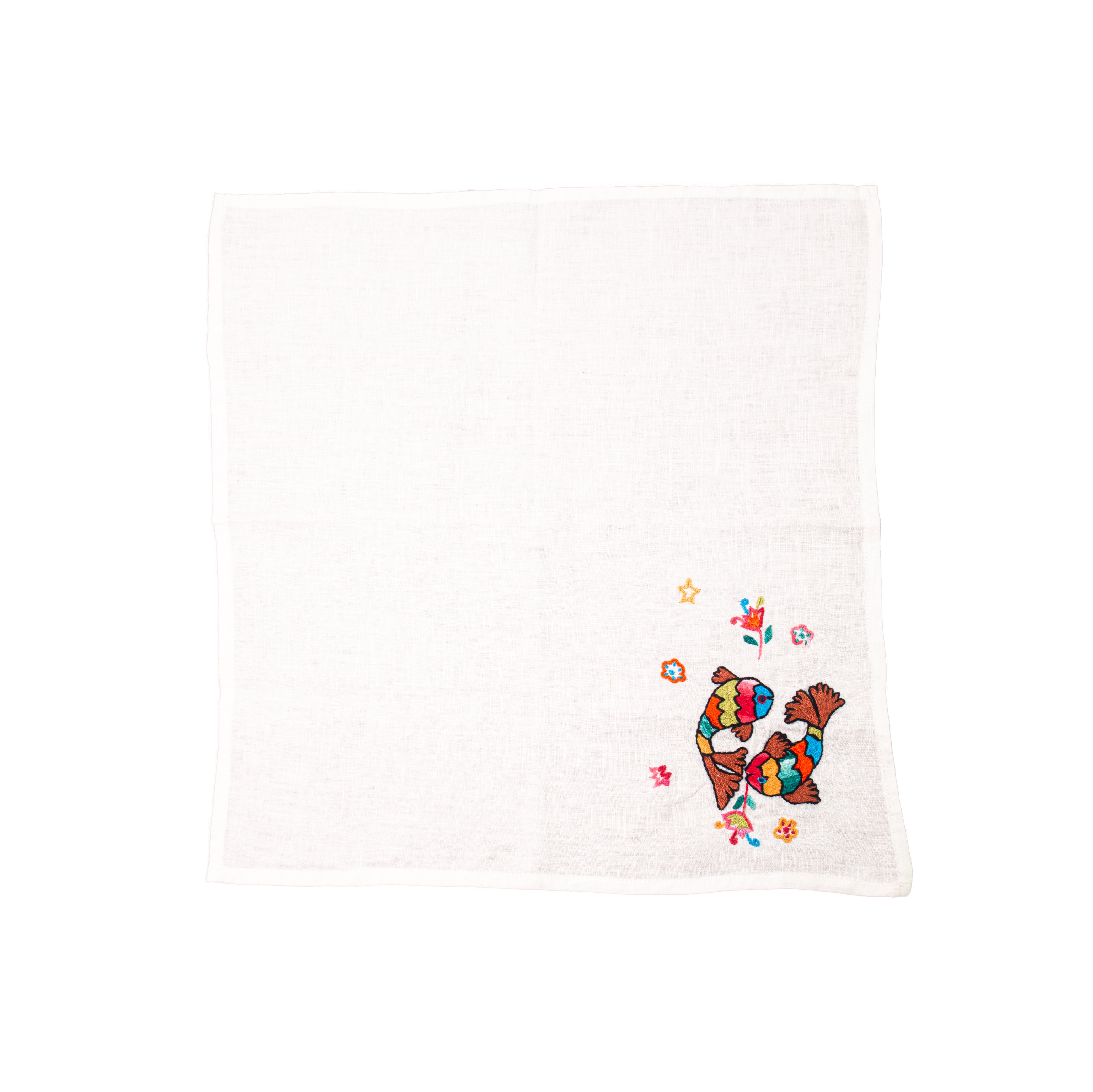 Serviettes de table en lin brodées à la main « Pez » (lot de 4)