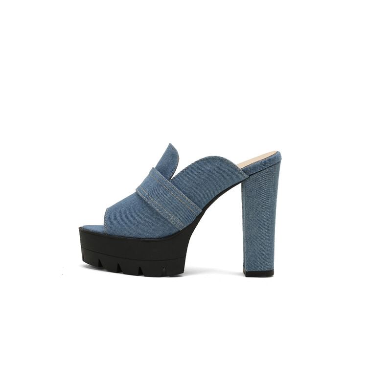Queen Zoo - Chunky Heel Washed Denim Sandalen