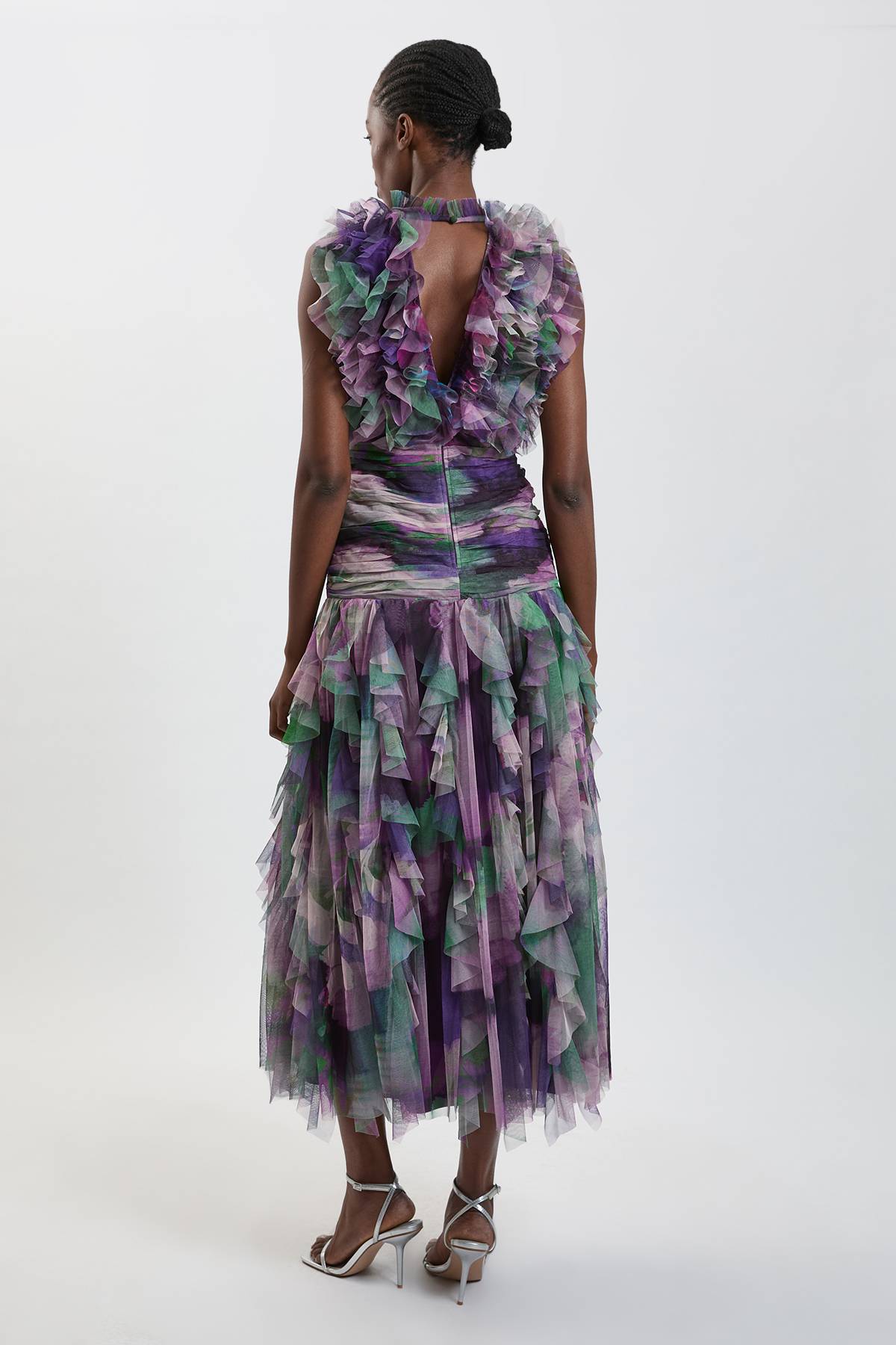 KarenMillen Robe Longue En Tulle À Volants Motif Floral Flou