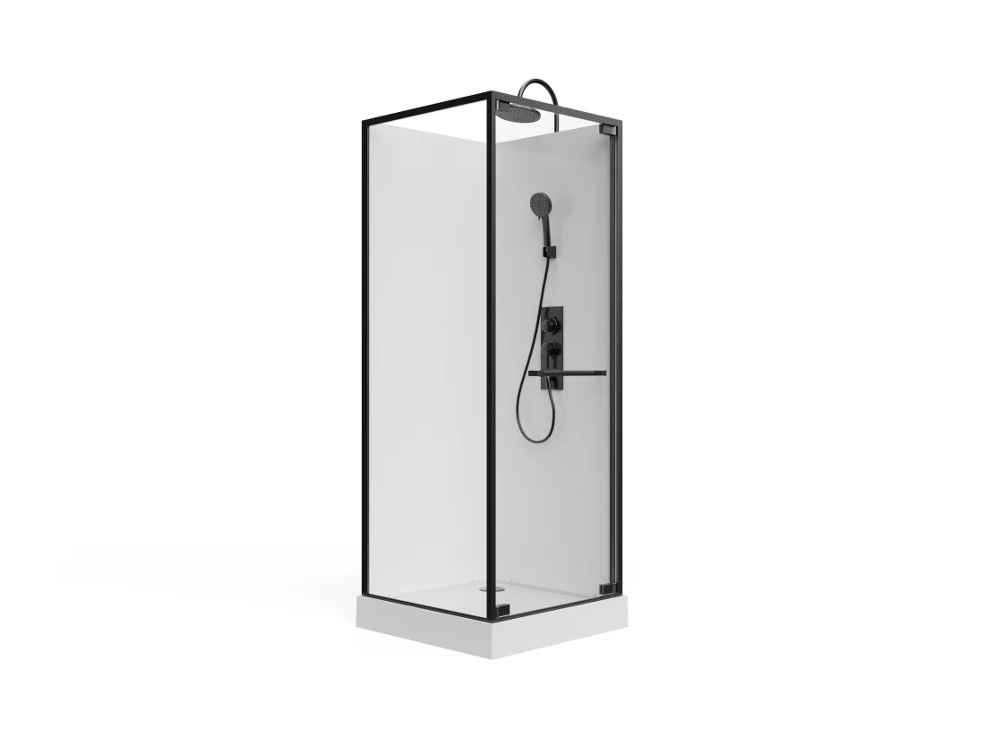 Cabine de douche installation réversible - Hauteur ajustable - Blanc et noir - L80 x l80 x H209/225 cm - BADONI