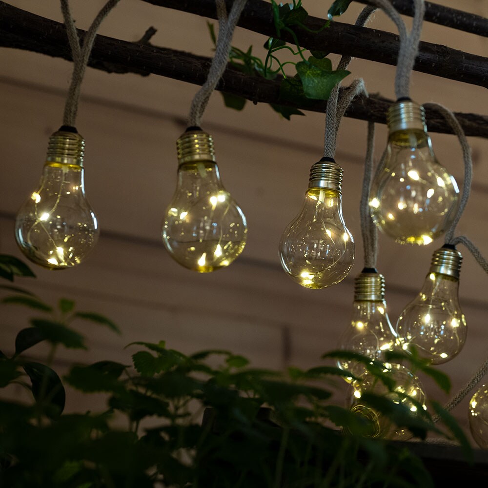 LED Solar Lichterkette, 10x Glühbirnen, Hanfseil, L 570 cm