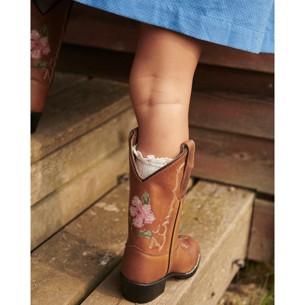 Køb COPENHAGEN COLORS Cognac Leather Limited Cowboy Støvle High - Brown Flower
