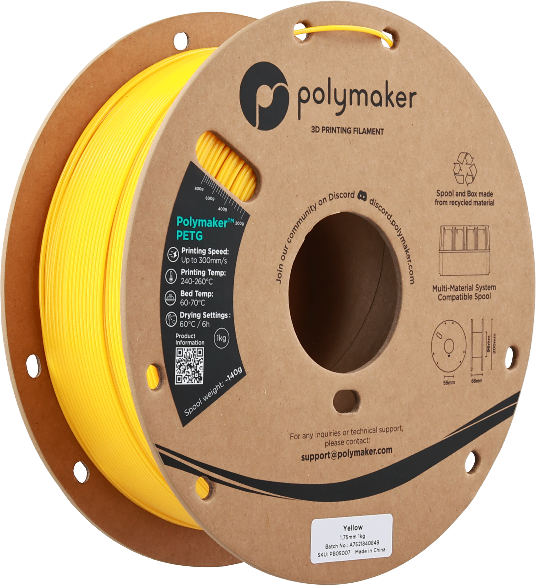 Polymaker  PETG Yellow, 1,75 mm / 1000 g    Robustes PETG optimiert für High Speed Druck in Yellow