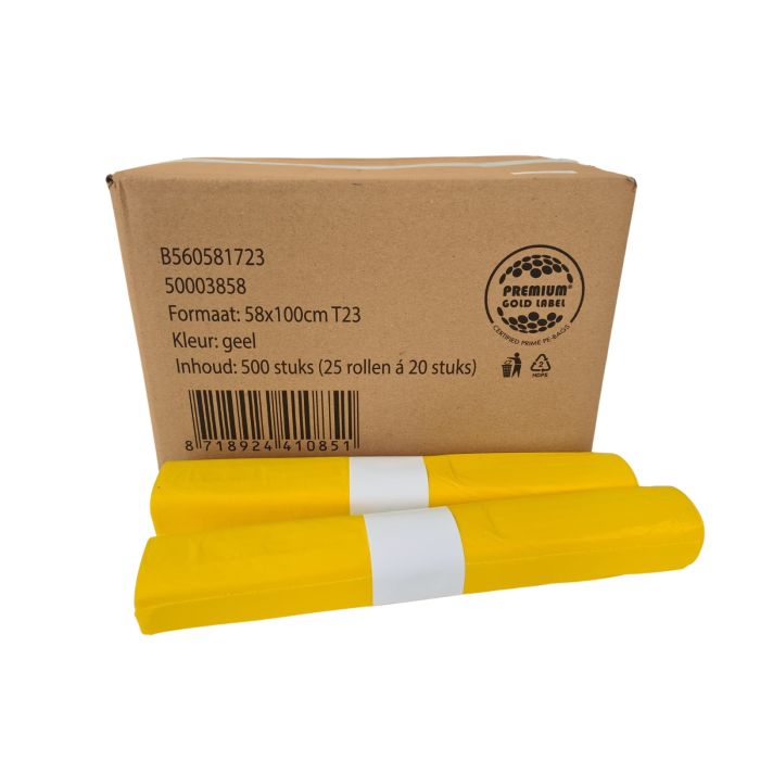 Afvalzakken HDPE 58x100cm 70L 500stuks T23 Geel (560581723)