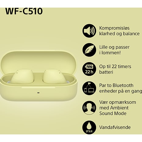 Sony WF-C510 trådløse in-ear høretelefoner - gul