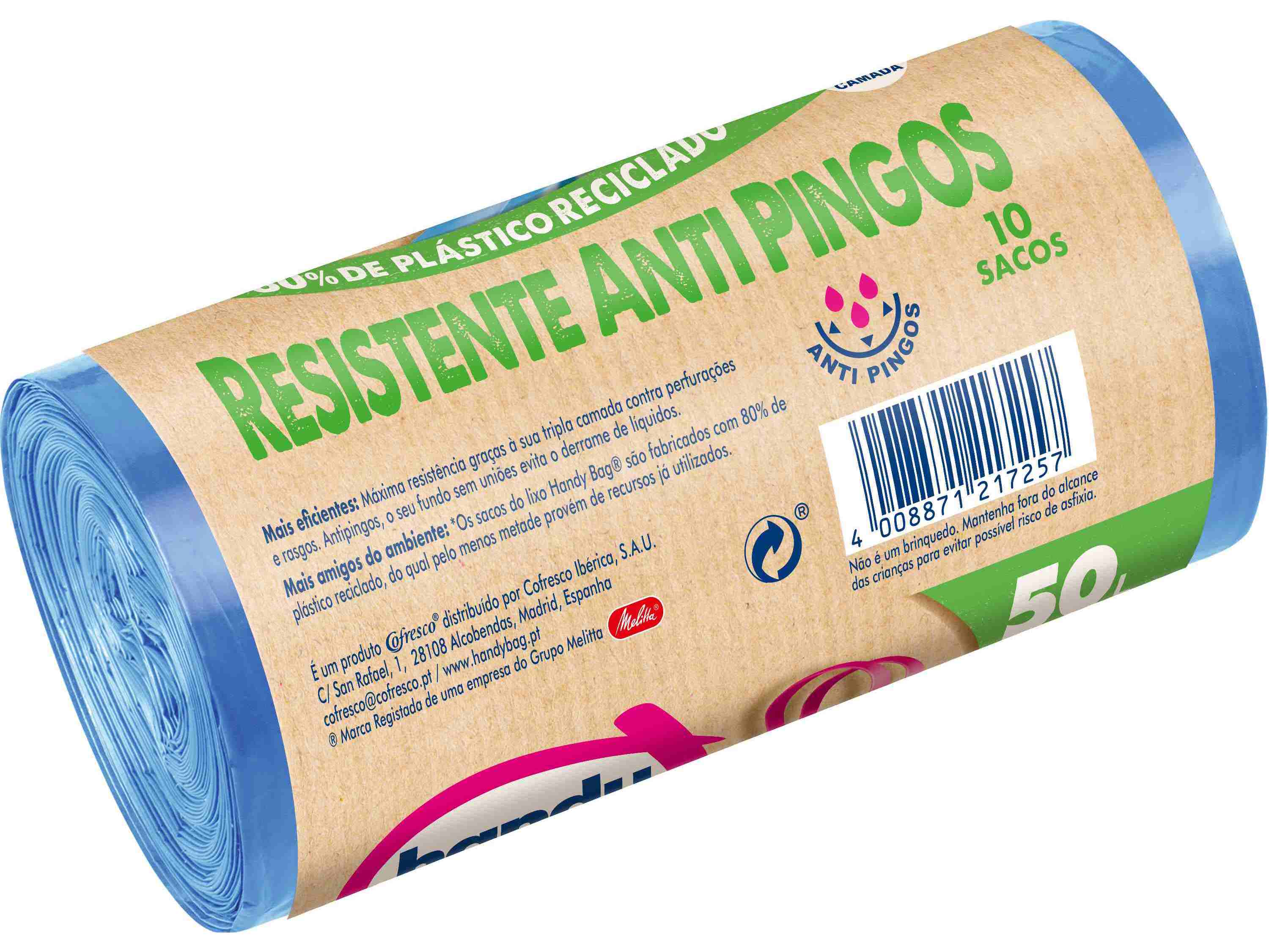 SACOS LIXO HANDY BAG ANTIGOTAS 50L 10UN