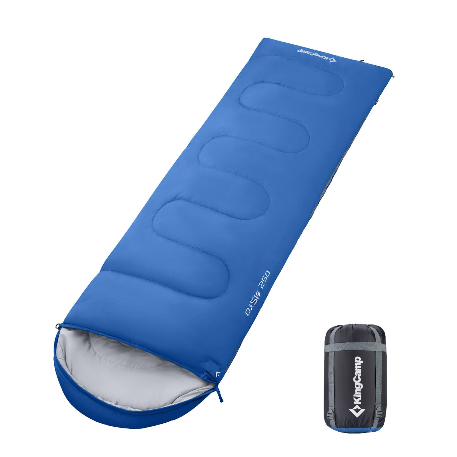 KINGCAMP Decken Schlafsack Oasis 250 Sommer Camping Outdoor 2,2m Lang&Breit -3°C Variante: Royal Blue - Zipper L