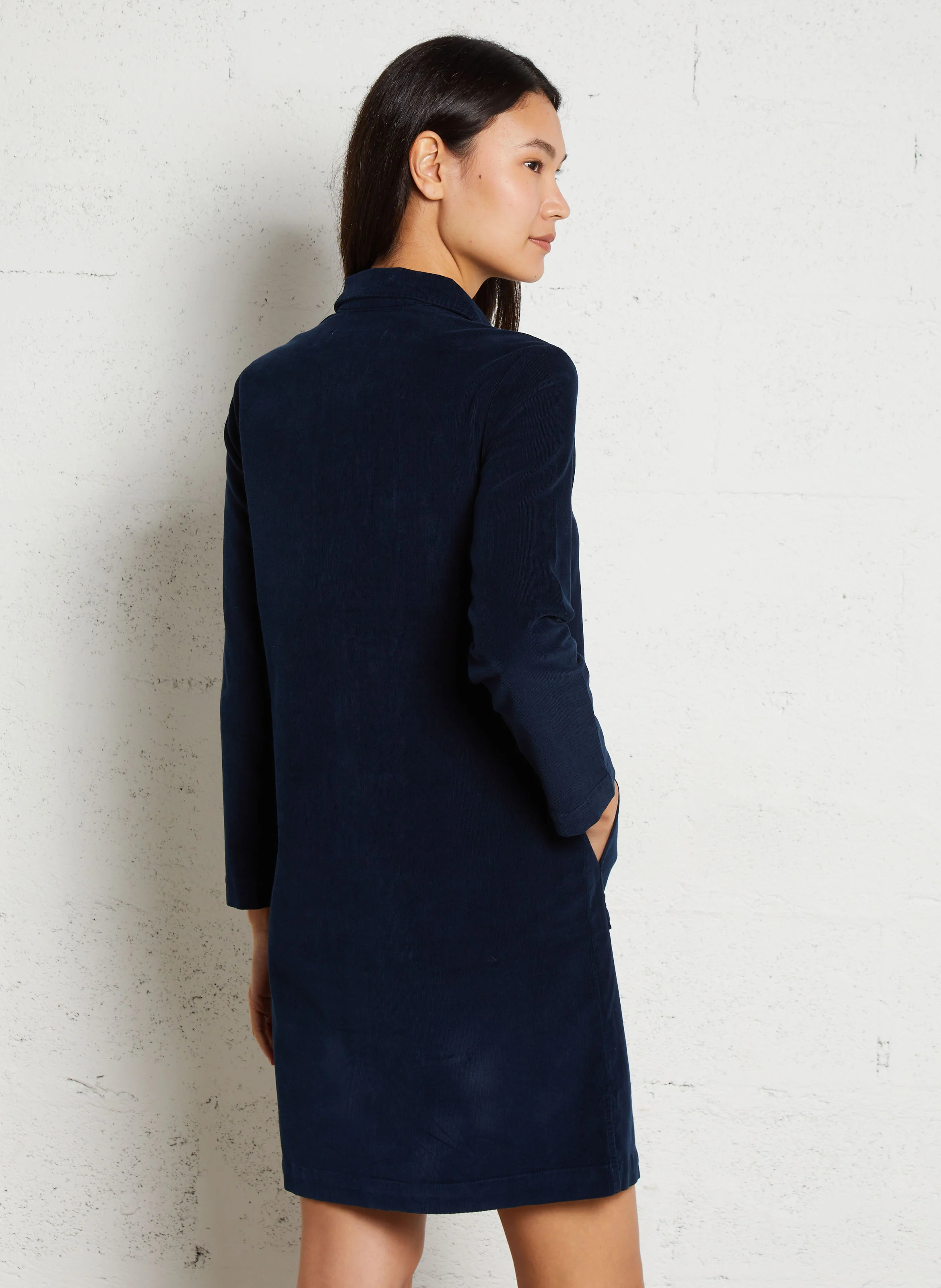 Robe chemise en coton velours | Bleu