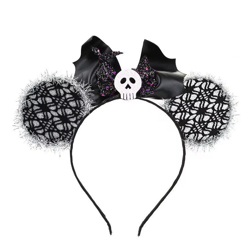 Totenkopf Haarreif mit Schleife Glitzer Kostüm Zubehör für Fasnacht / Halloween / Motto Party - Silber / Schwarz