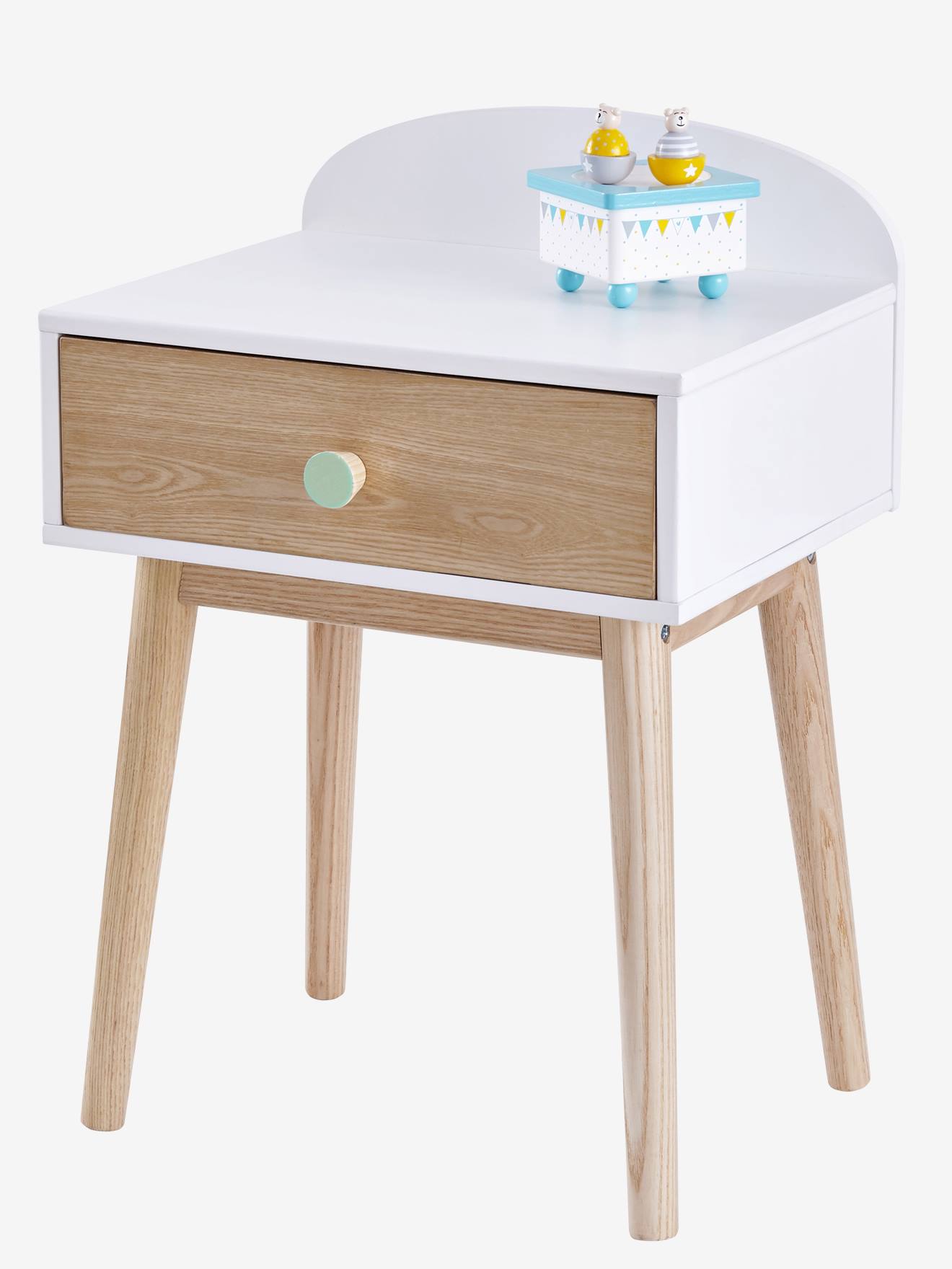 Mesa de cabeceira com puxadores personalizáveis. Confetti média, branca lisa com motivos.