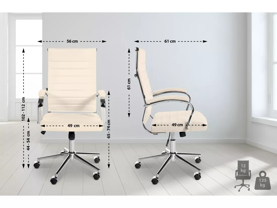 Chaise de bureau - Véritable cuir & Blanc - Crème - Mollis