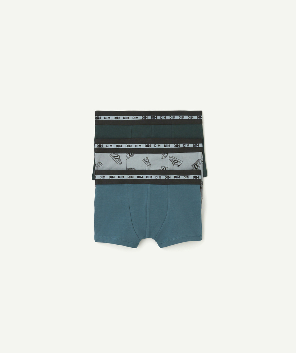 DIMlot de 3 boxers garçon bleu et vert avec imprimé baskets