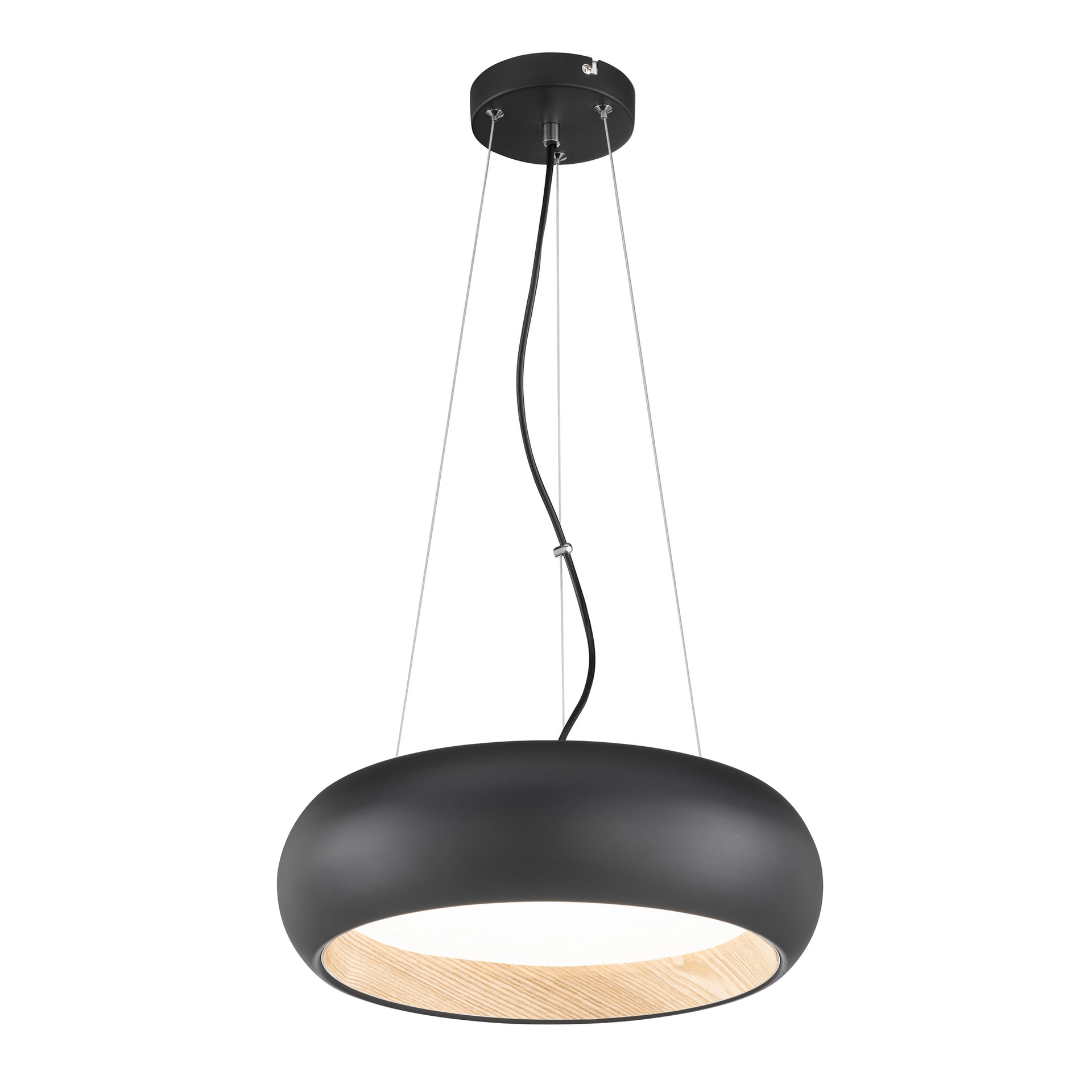 easy! by FHL LED Pendelleuchte Wood schwarz Buchedekor 40cm 150cm rund