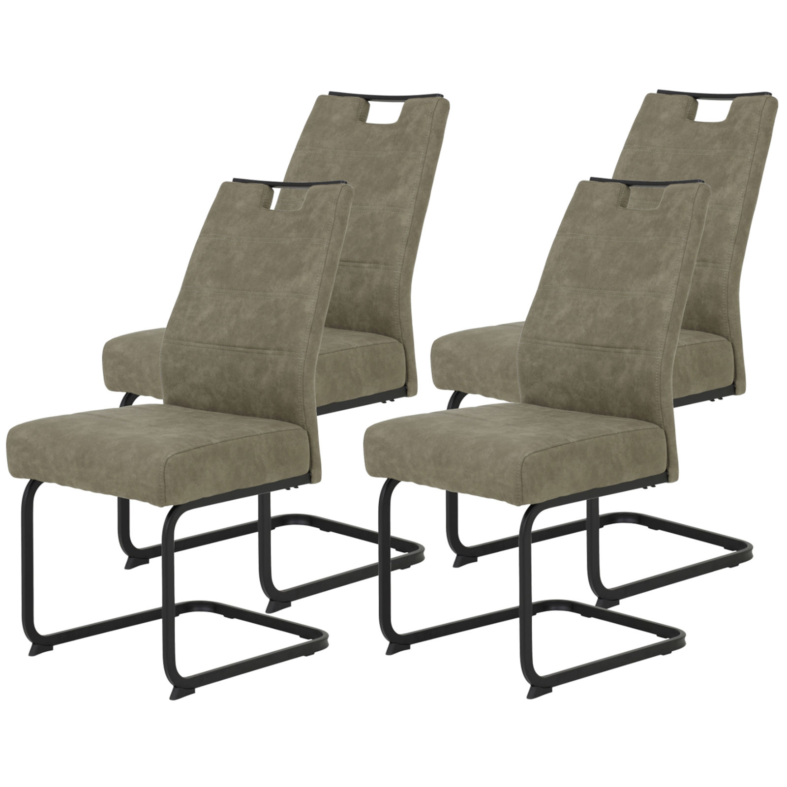 4er-Set Schwingstühle - schlamm-schwarz - Vintage-Optik