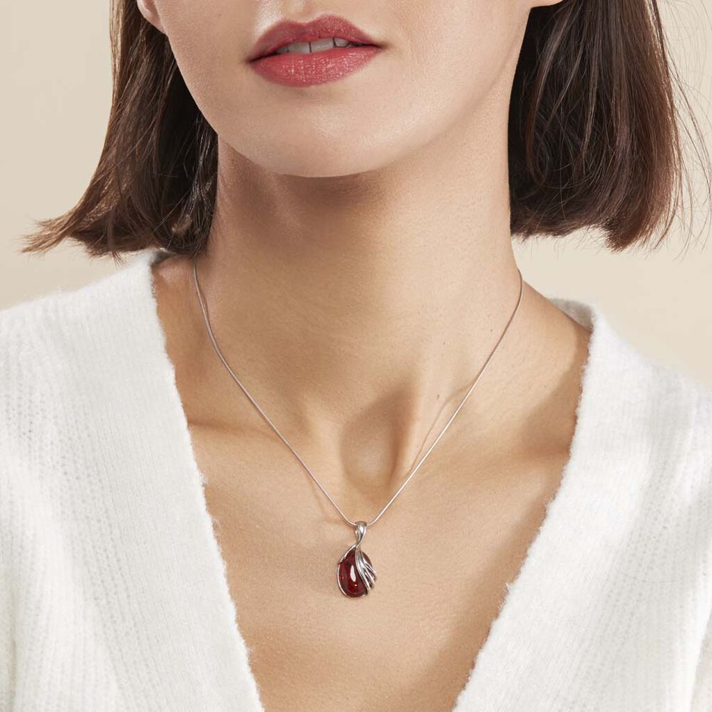 Collier Argent Blanc Aleina Ambre
