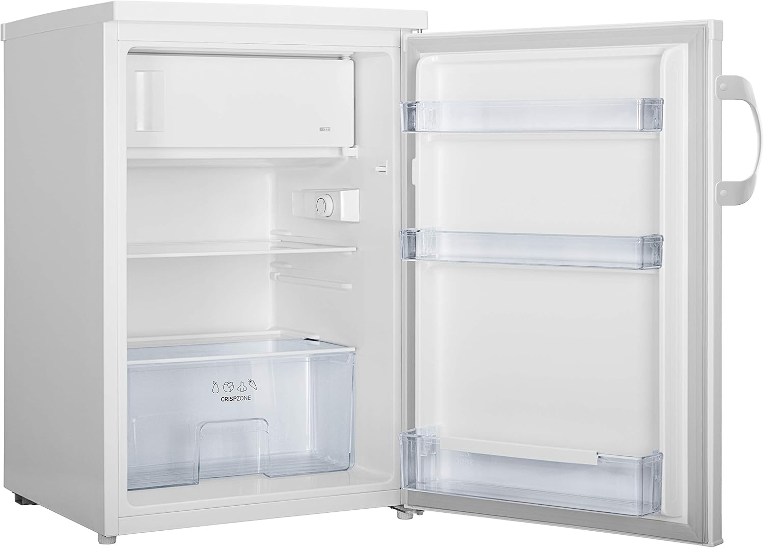 Gorenje RB493PW Tischkühlschrank mit Gefrierfach/Freistehend/EEK: D / 39dB / 120 Liter Fassungsvermögen/Gemüsefach/LED Beleuchtung/Türanschlag wechselbar/HxBxT: 84,5 x 56 x 57,9 cm/Weiß