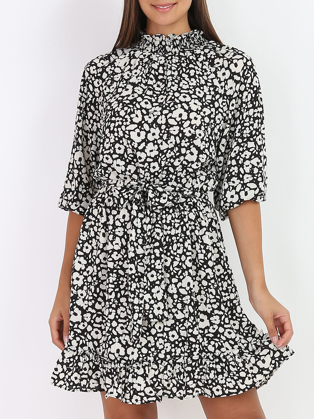 Robe fluide à motifs fleuris- Noir