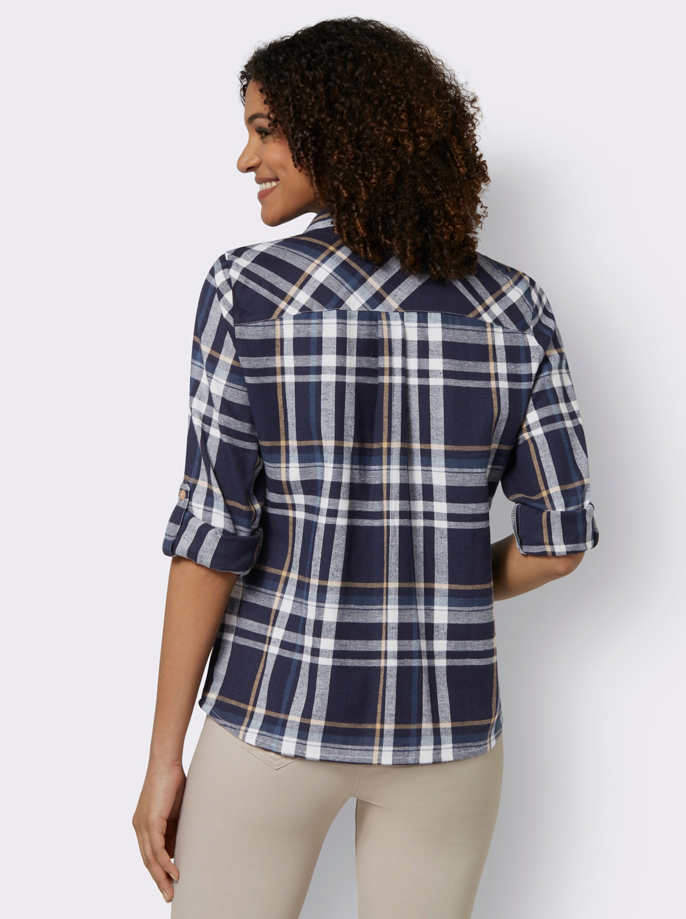Flanellbluse mit krempelbaren Ärmeln