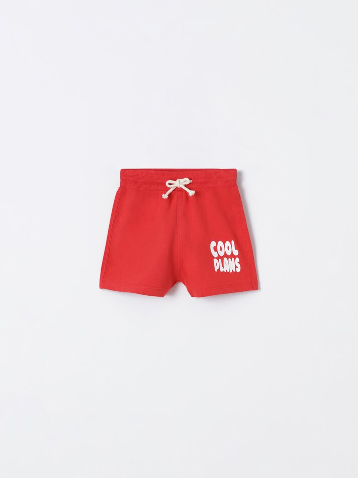 Conjunto de camiseta estampada e bermuda - Vermelho