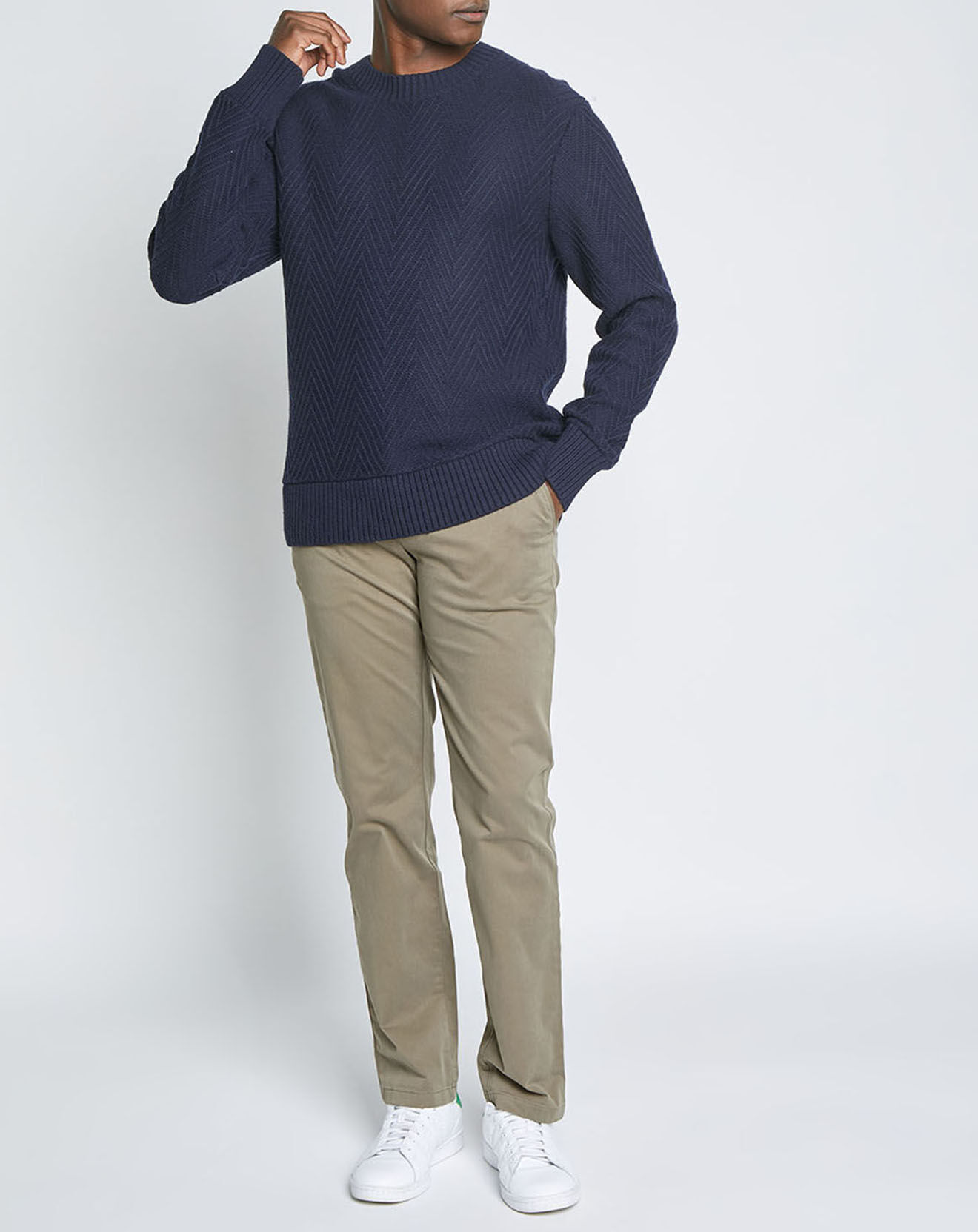 Tommy Hilfiger Pull en Laine mélangée Herringbone texturé bleu marine