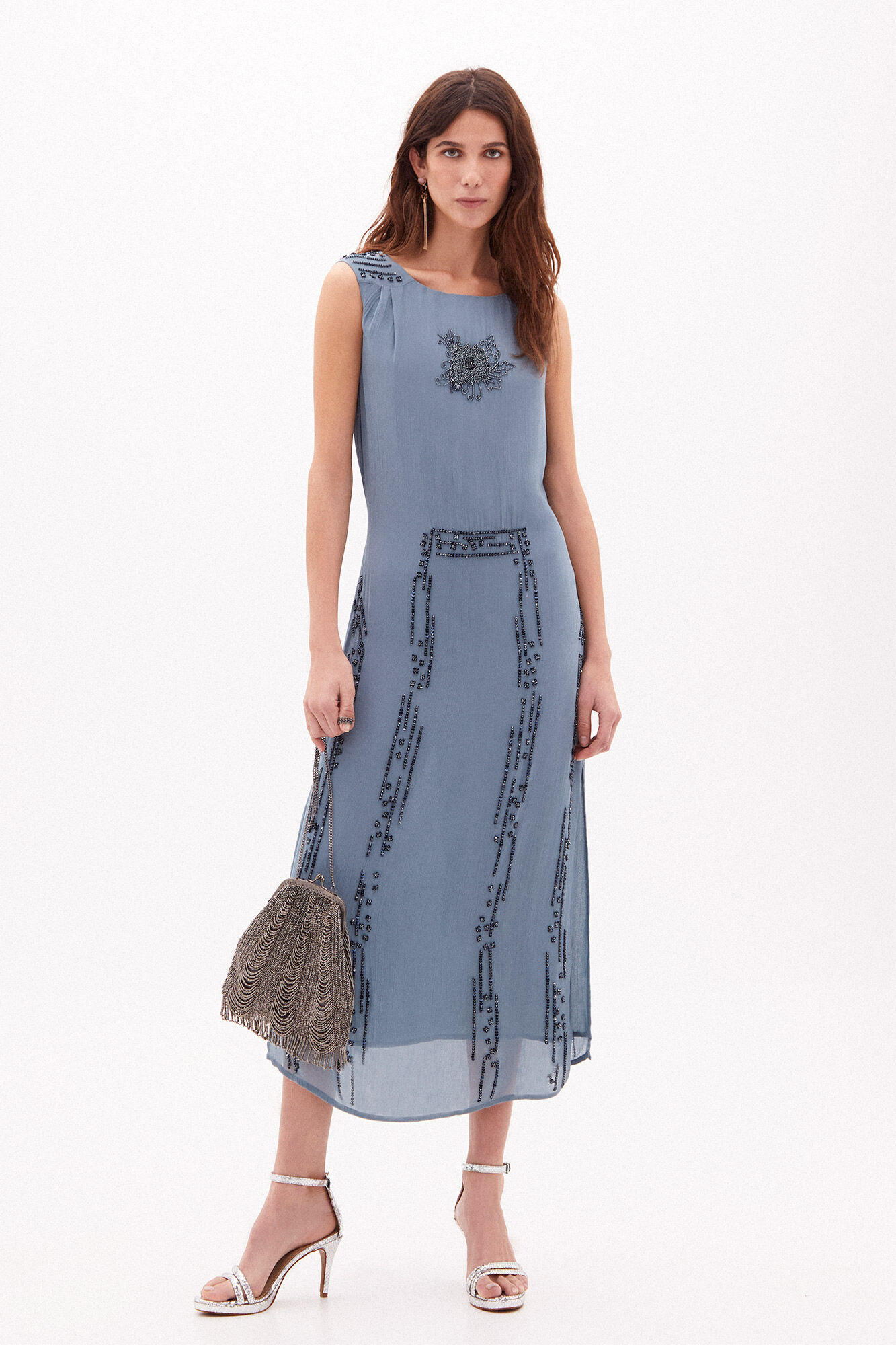 Vestido midi bordado Rita - Azul