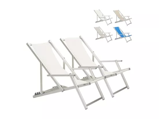 Lot de 2 chaises pliante longue avec accoudoirs plage et jardin MIRA