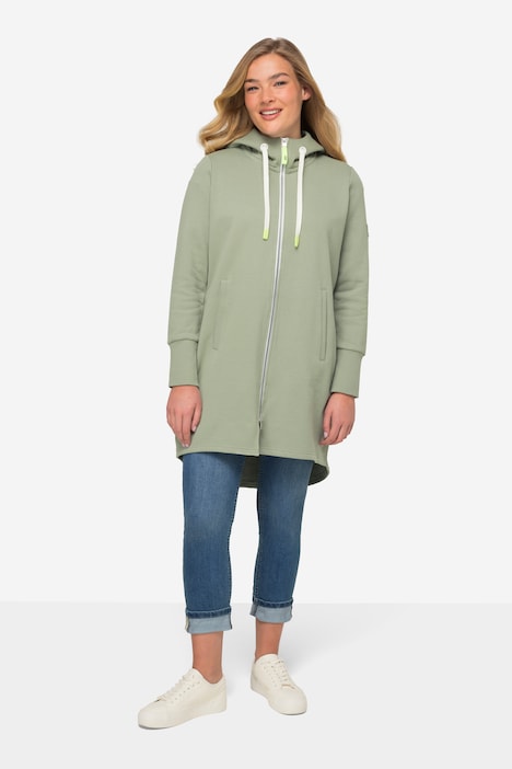 Sweatjacke, lang geschnitten, Kapuze, Taillen-Tunnelzug hinten, Langarm