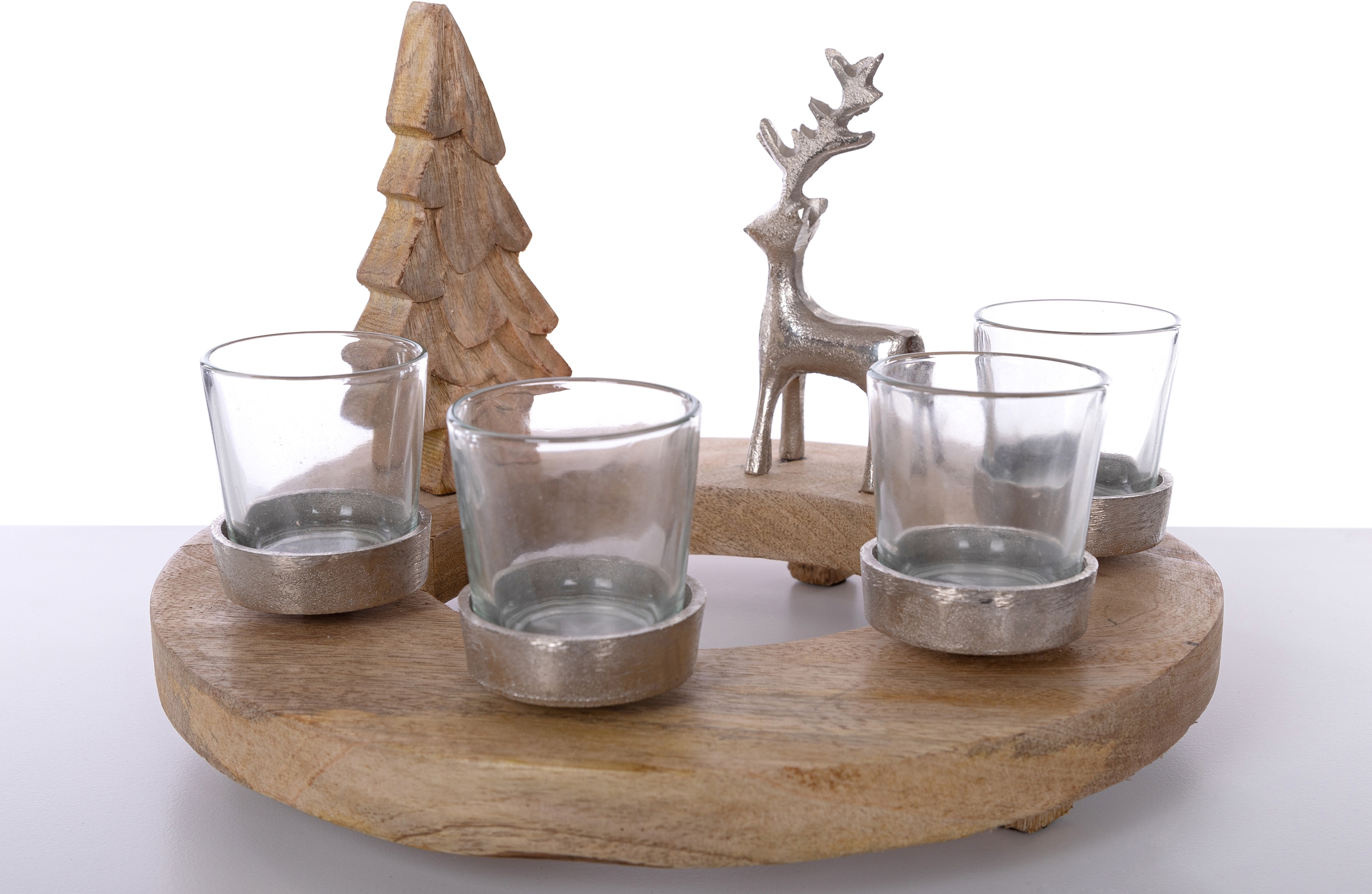 Home affaire Teelichthalter »Weihnachtsdeko, Adventsleuchter« aus Mangoholz, für vier Teelichter