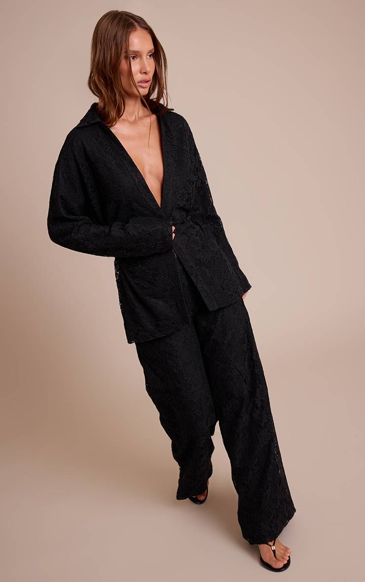 Noir Pantalon Large En Dentelle Ensemble Coordonné