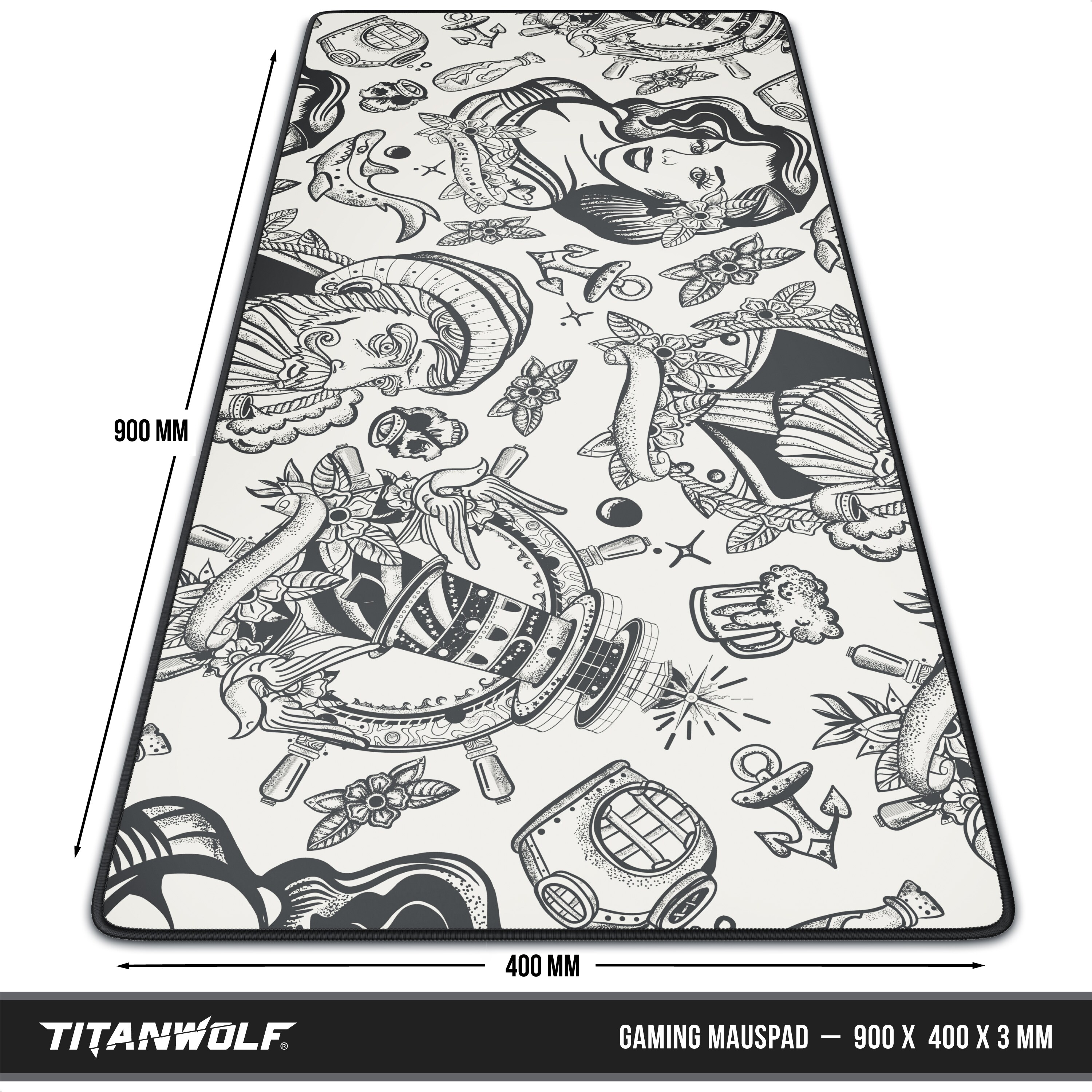Titanwolf XXL Speed Gaming Mauspad Titanwolf Schwarz 900 x 400mm, XXL Mousepad, Tischunterlage Large Size, verbessert Präzision und Geschwindigkeit