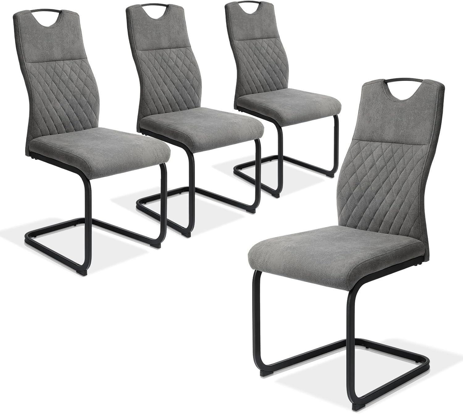JIEXI Esszimmerstühle 4er Set, Schwingstuhl hohe Rückenlehne, gepolstert Beistellstühle, Wohnzimmerstuhl 150kg (grau)
