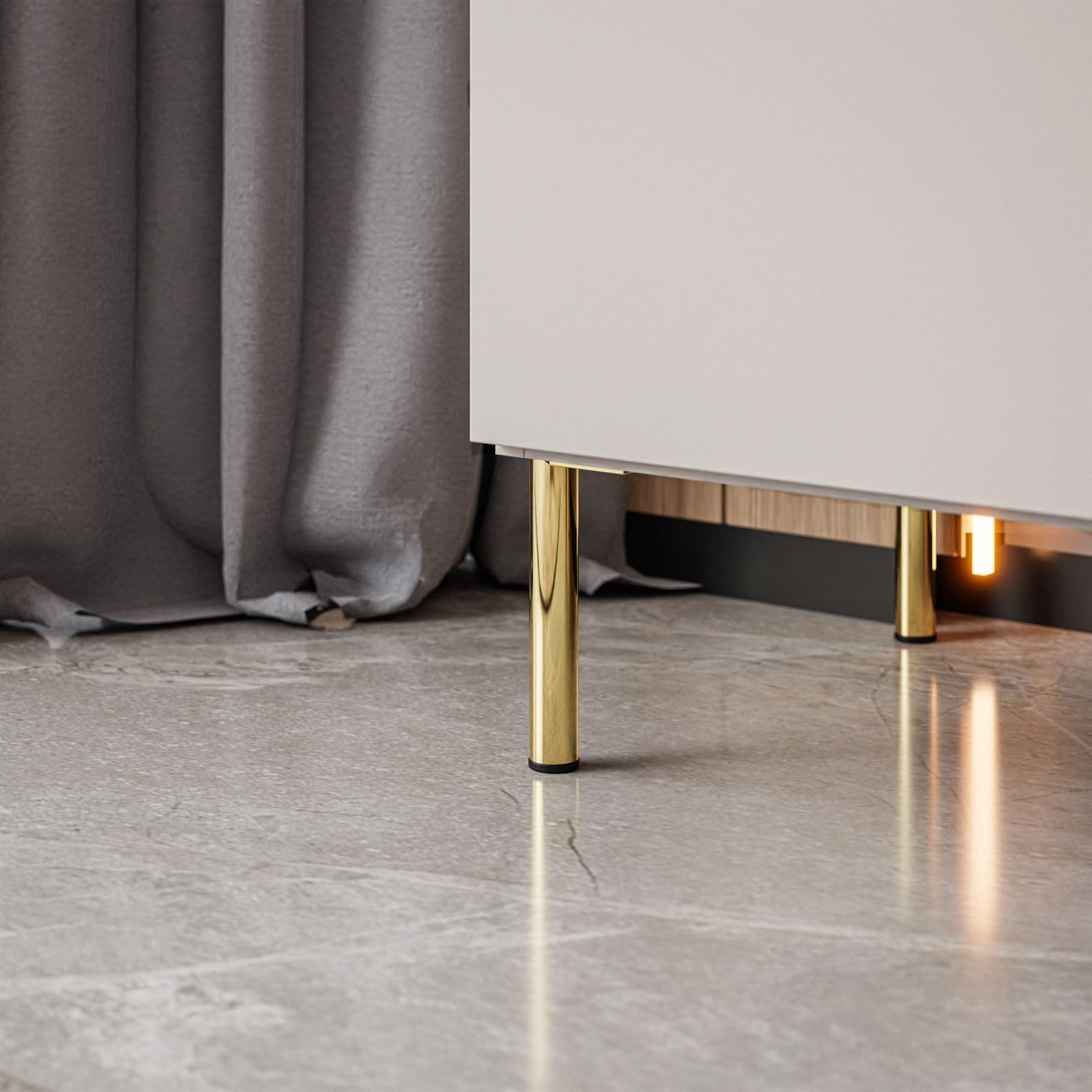 Lookway Kommode Aurora II Kaschmir Matt mit DREI Türen und Goldener Dekorleiste – Hängend oder auf eleganten Füßen – Modernes Schlafzimmermöbel (gerade Gold Chrom Beine)
