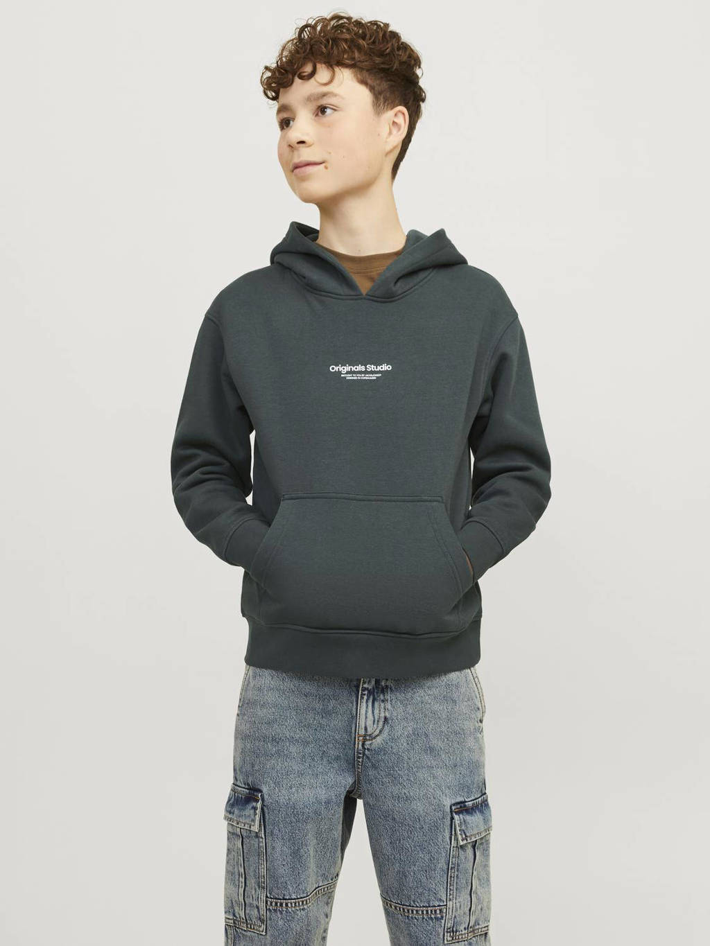 JACK & JONES hoodie JORVESTERBRO met tekst diep donkergroen