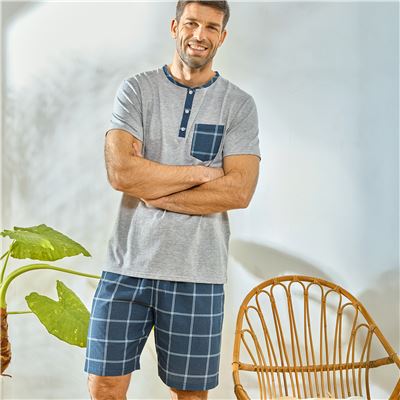 Pyjama short homme à carreaux