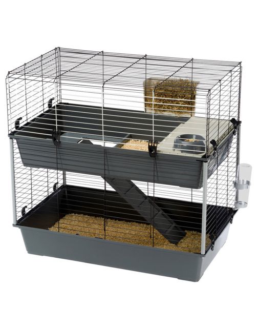 Ferplast Konijnenkooi Rabbit 100 Dubbel - Dierenverblijf - 95x57x93.5 cm Grijs