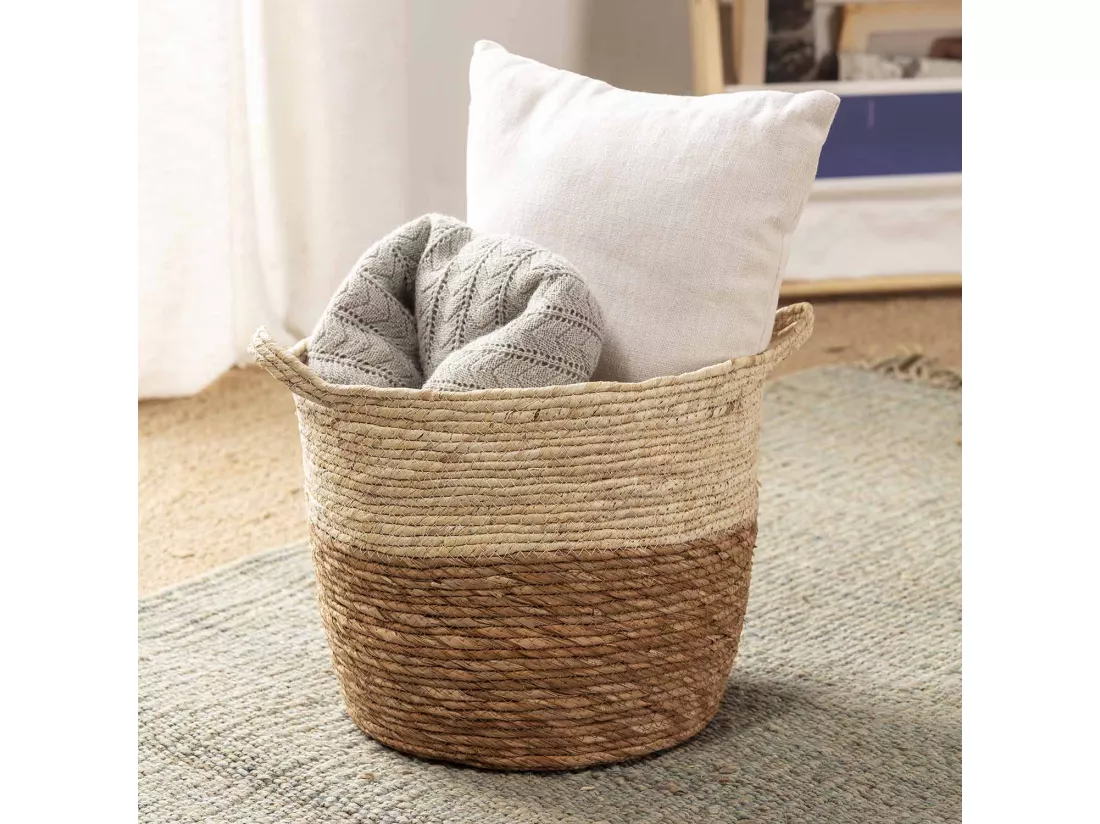 Set de 3 paniers Brais fibre naturelle, blanc/naturel