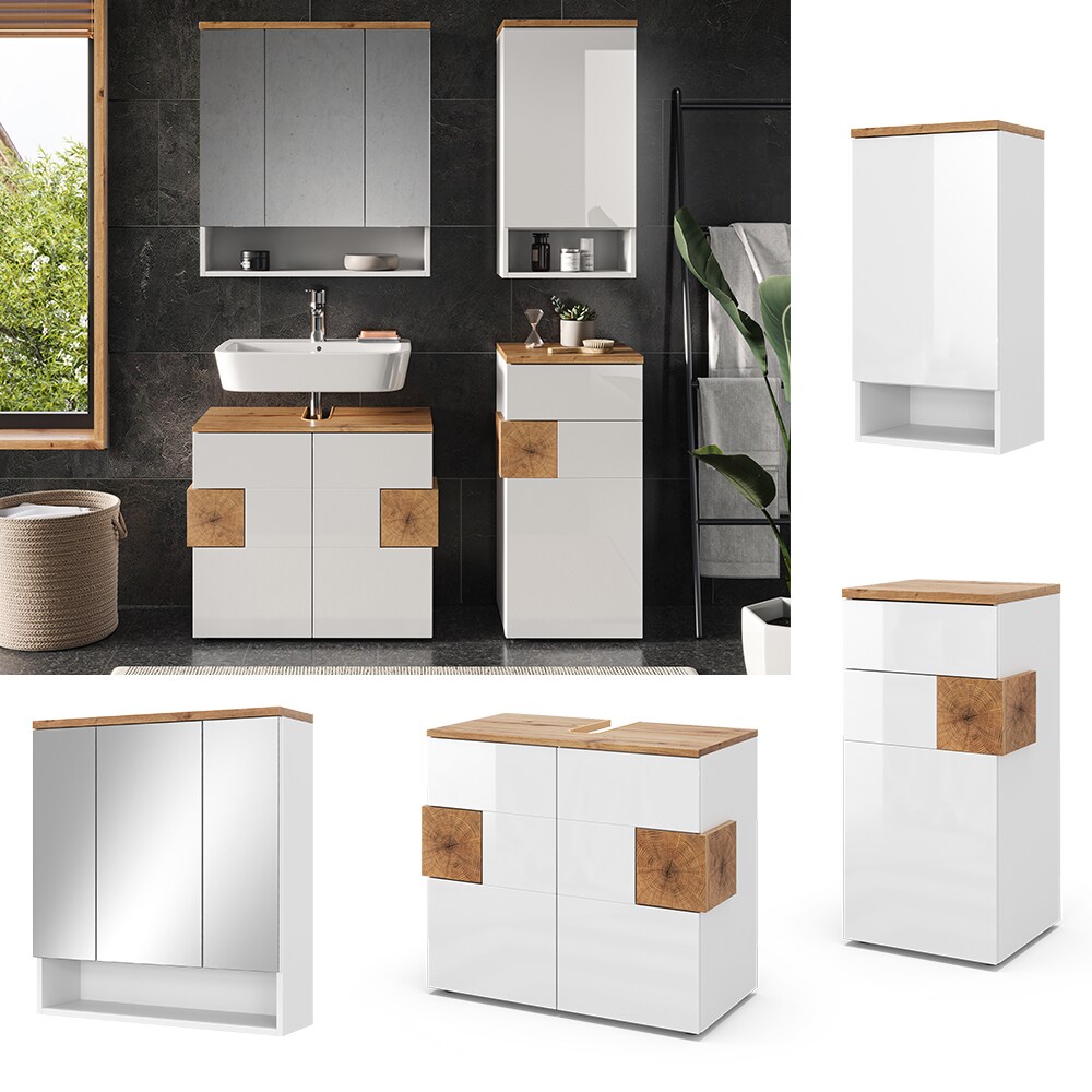 Vicco Badmöbel-Set Badezimmer-Möbel Bad-Schrank Eden Weiß Artisan modern Badezimmerschrank Waschbeckenunterschrank Spiegelschrank Hängeschrank Midischrank Schranktür Schrankfach