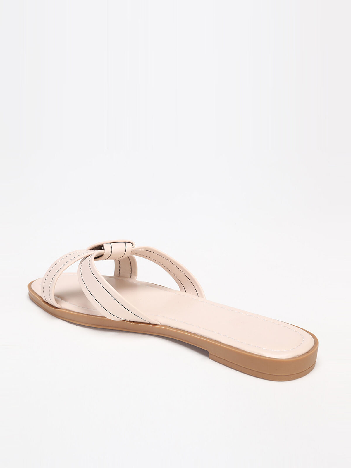 Mules à brides nouées avec surpiqures- Beige
