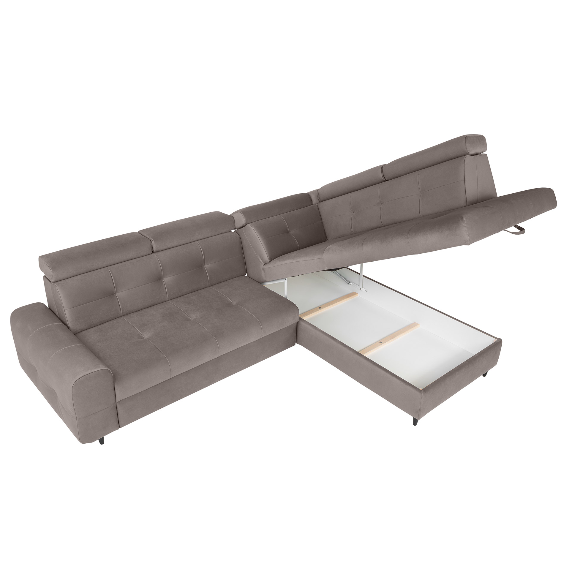 Ecksofa - grey - Velvet - Liegefunktion und Staukasten - Recamiere rechts