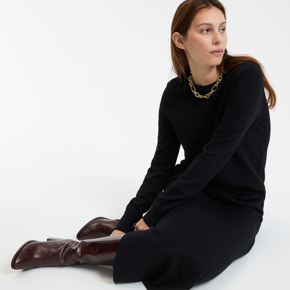 COLEÇÕES LA REDOUTE<br>Vestido longo de malha, mangas compridas