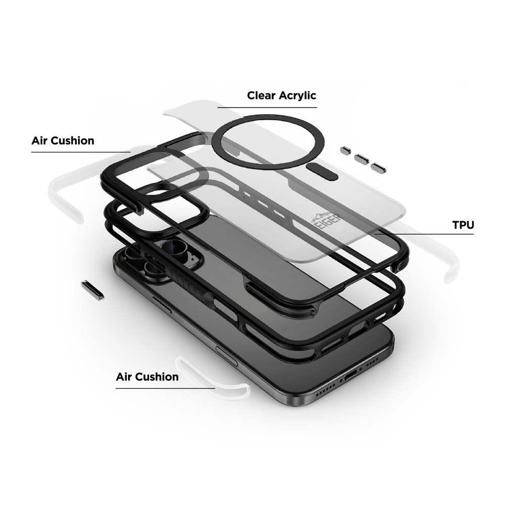 iPhone 16 Pro Max MagSafe Ultra Protection MountainAir Case Schutzhülle mit Air Cushion Fallschutz (EGCA00657) - Schwarz / Transparent