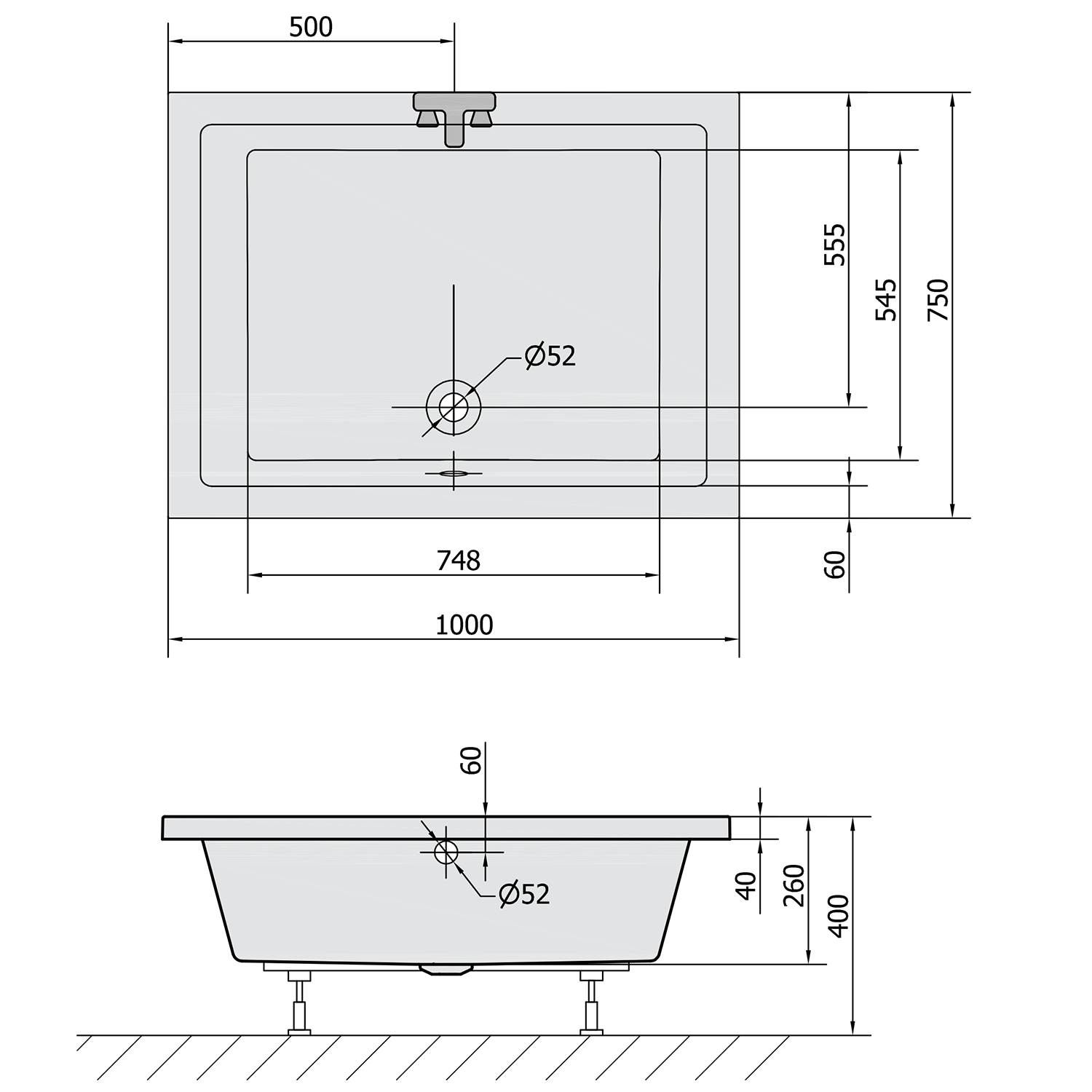 Polysan Deep rechthoekige douchebak 100x75x26cm wit