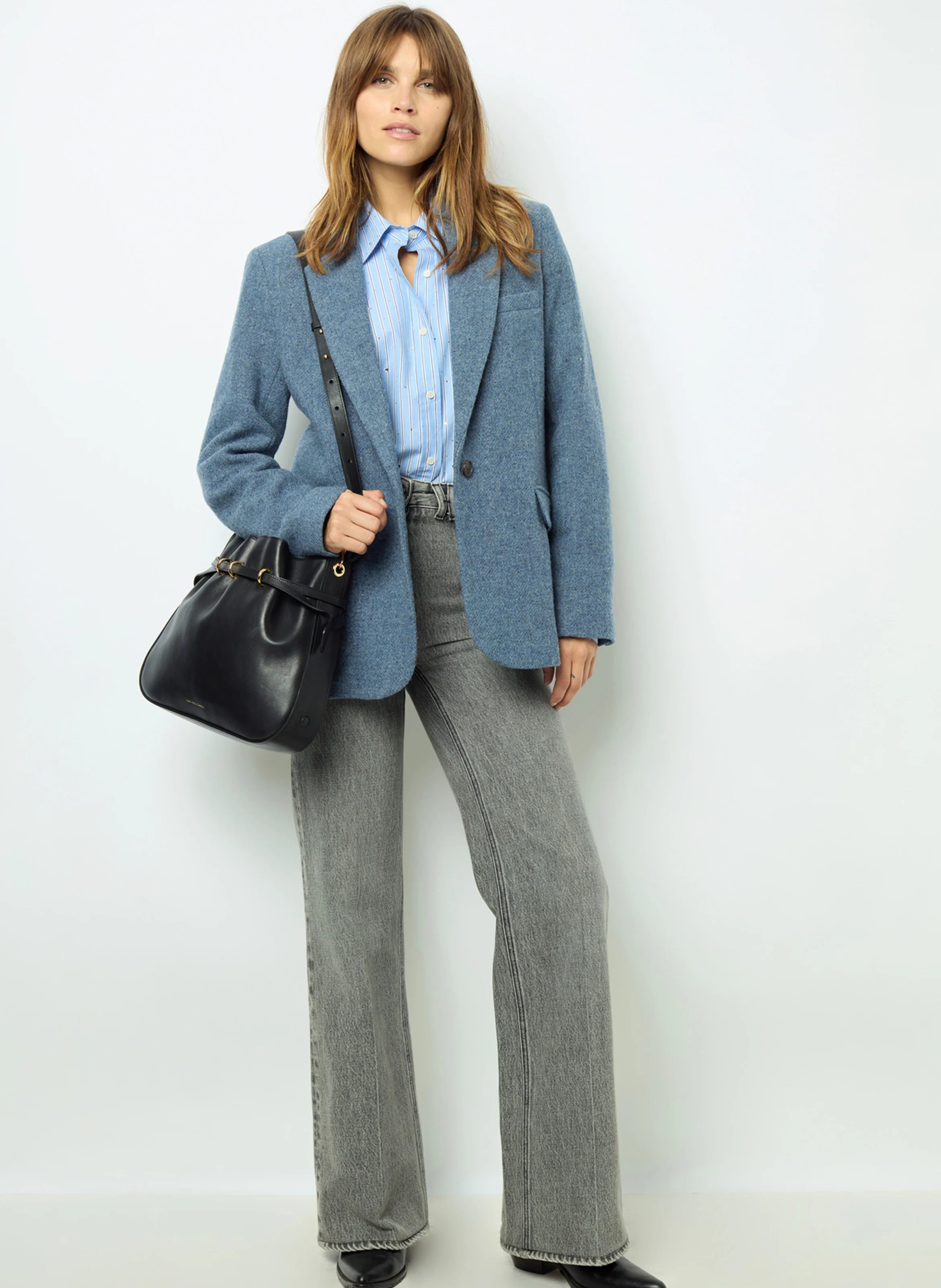 MARINE - Blazer droit en laine mélangée | Bleu