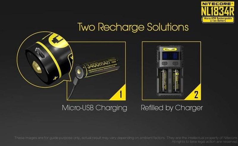 Nitecore - 18650 NL1834R - Li-ion Batterij - Zwart - 3400mAh - USB-C Aansluiting
