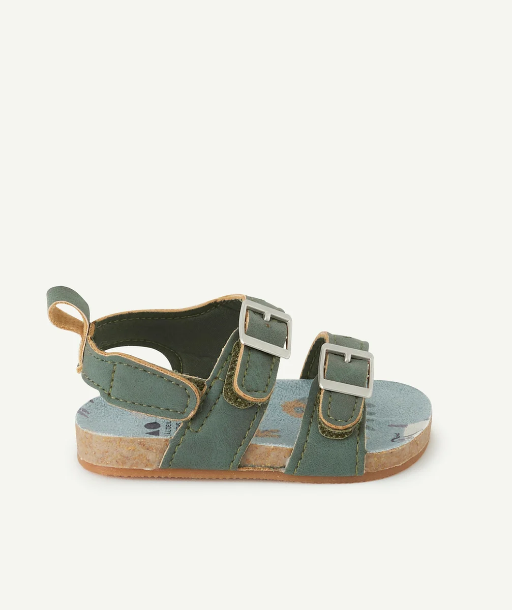 CHAUSSONS STYLE SANDALES BÉBÉ GARÇON VERTS AVEC BOUCLES