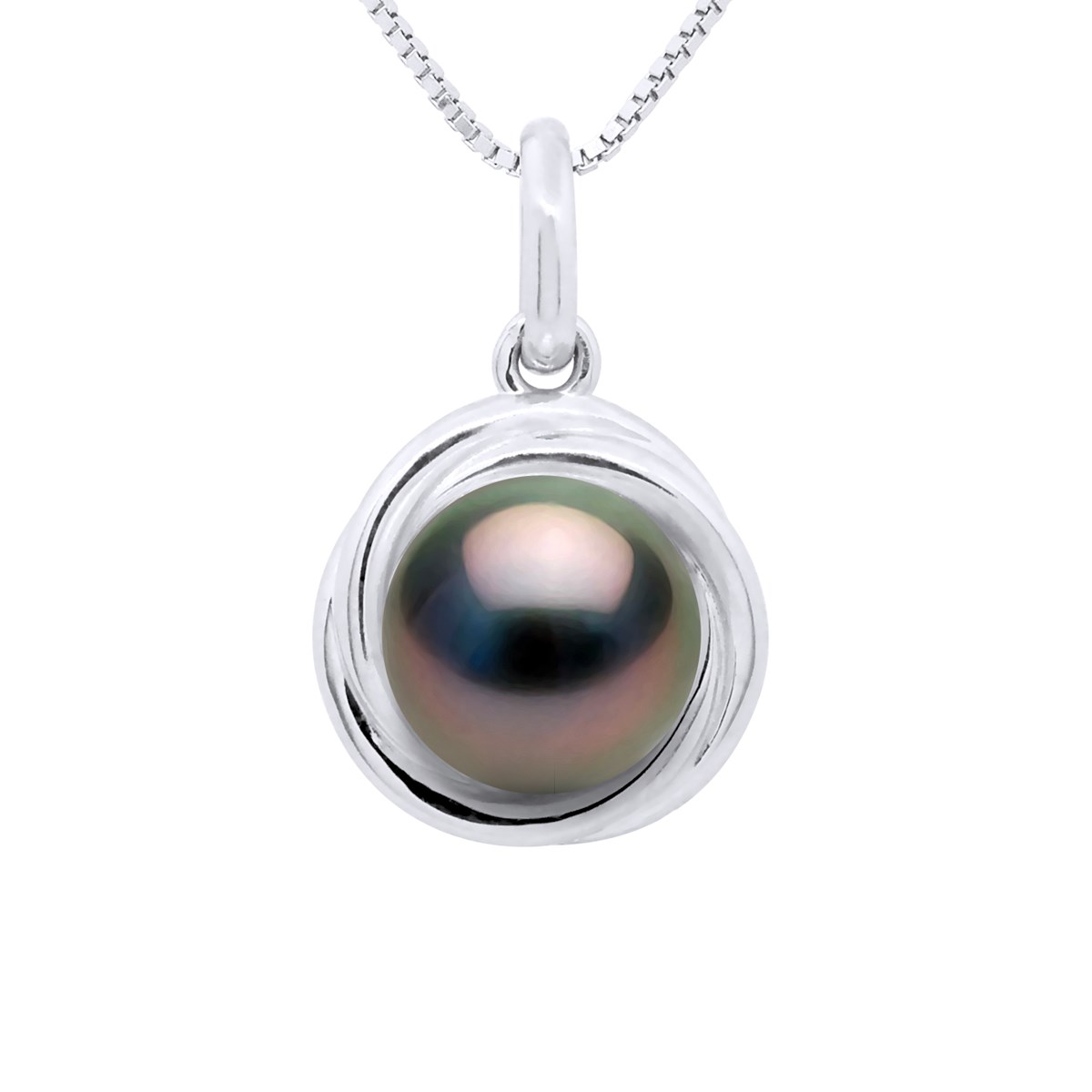 Pendentif Or Blanc - Véritable Perle de Culture de Tahiti Ronde 8-9 mm